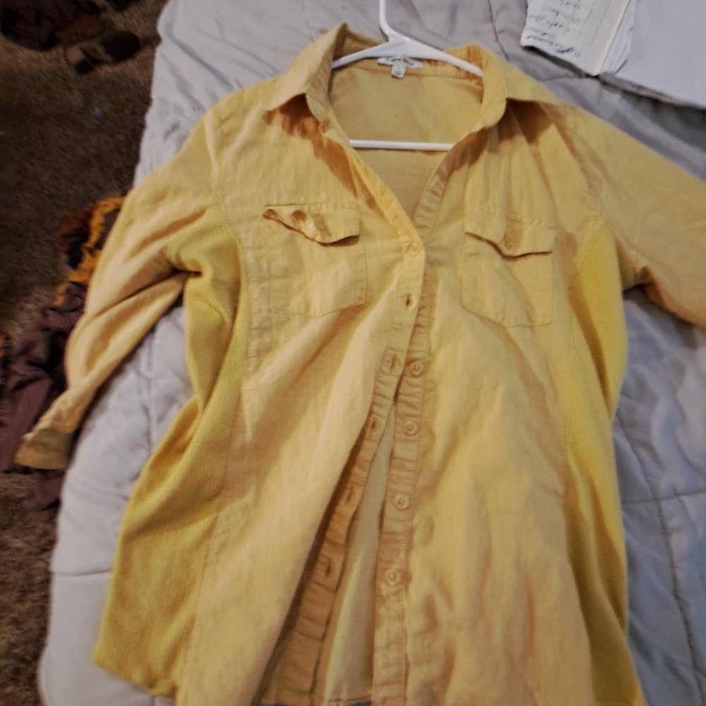 Yellow button down blouse